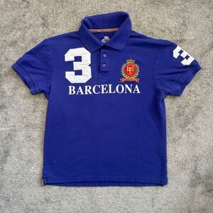 Barcelona Designs Polo Shirt Mens Medium Blue Short Sleeve Crest Graphic 3